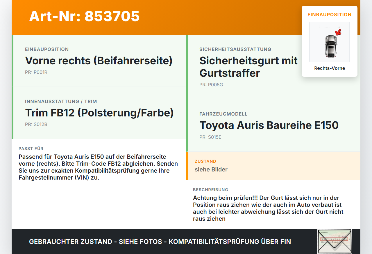 Toyota Auris ZW E150 10-12 3T Gurt Sicherheitsgurt Gurtstraffer für Beifahrer Rechts Vorne Toyota Auris ZW E150... Vorschau 3