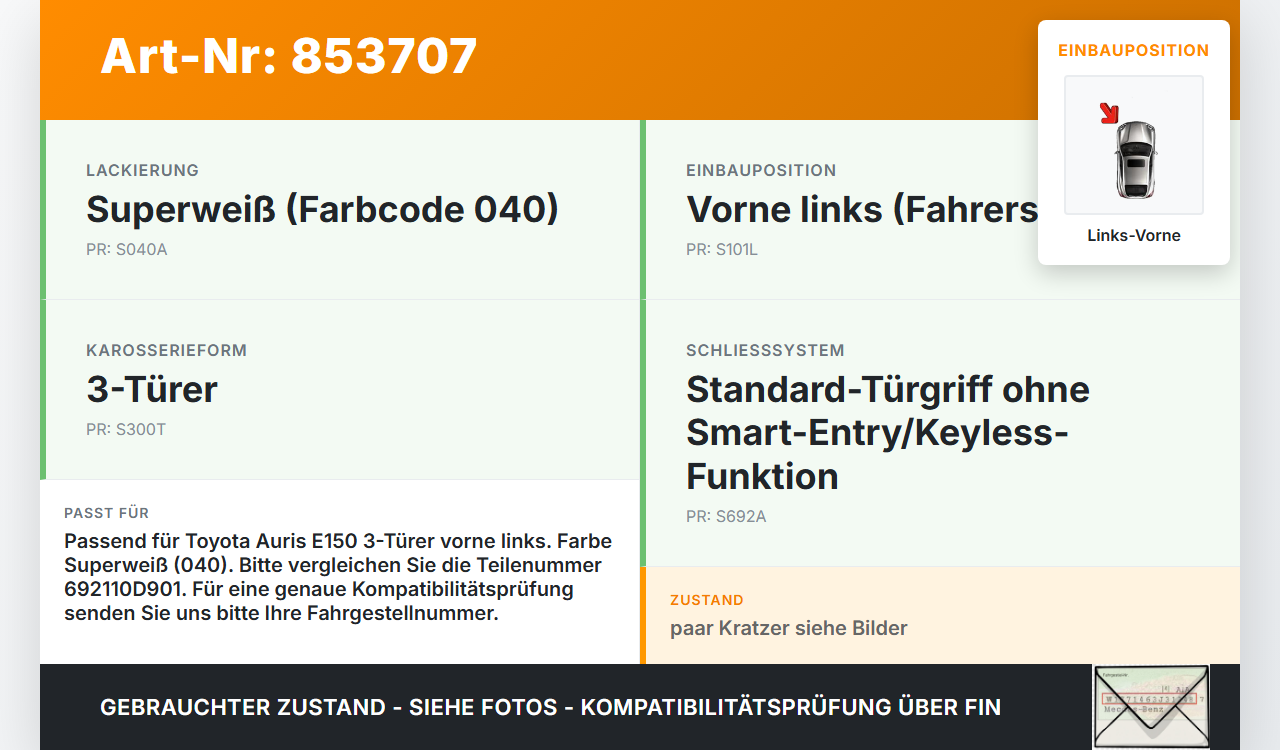 Toyota Auris ZW E150 10-12 3T Türgriff Griff aussen Links Vorne 040 Toyota Auris ZW E150 10-12 27.10.2010... Vorschau 3