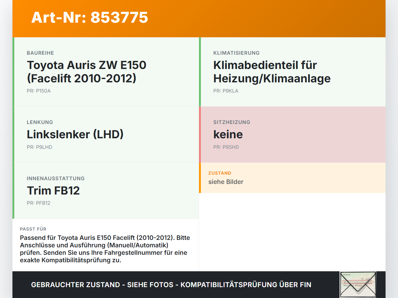 Toyota Auris ZW E150 10-12 Bedienteil Bedienelement Heizung Klimabedienteil Toyota Auris ZW E150 10-12 27.10.2010... Vorschau 3