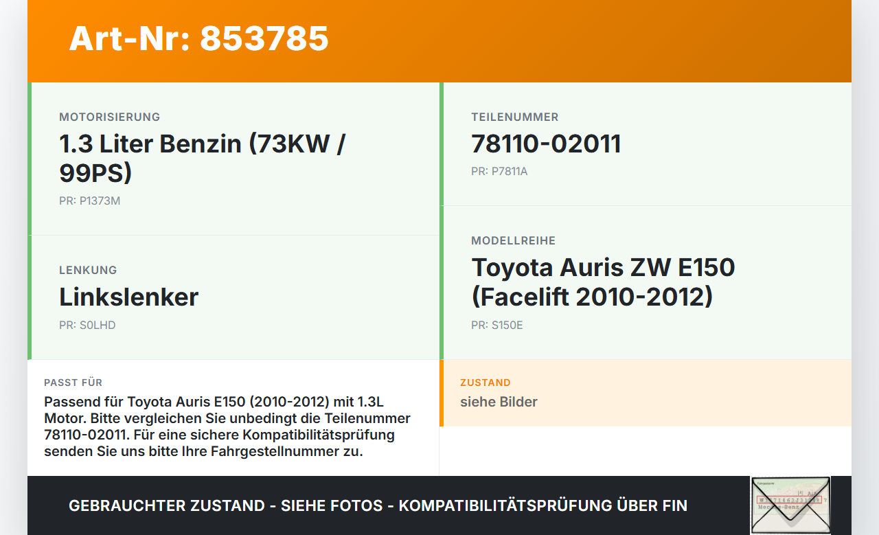 Toyota Auris ZW E150 10-12 1,3 73KW Gaswertgeber Gaspedal Toyota Auris ZW E150 10-12 27.10.2010 7811002011... Vorschau 3