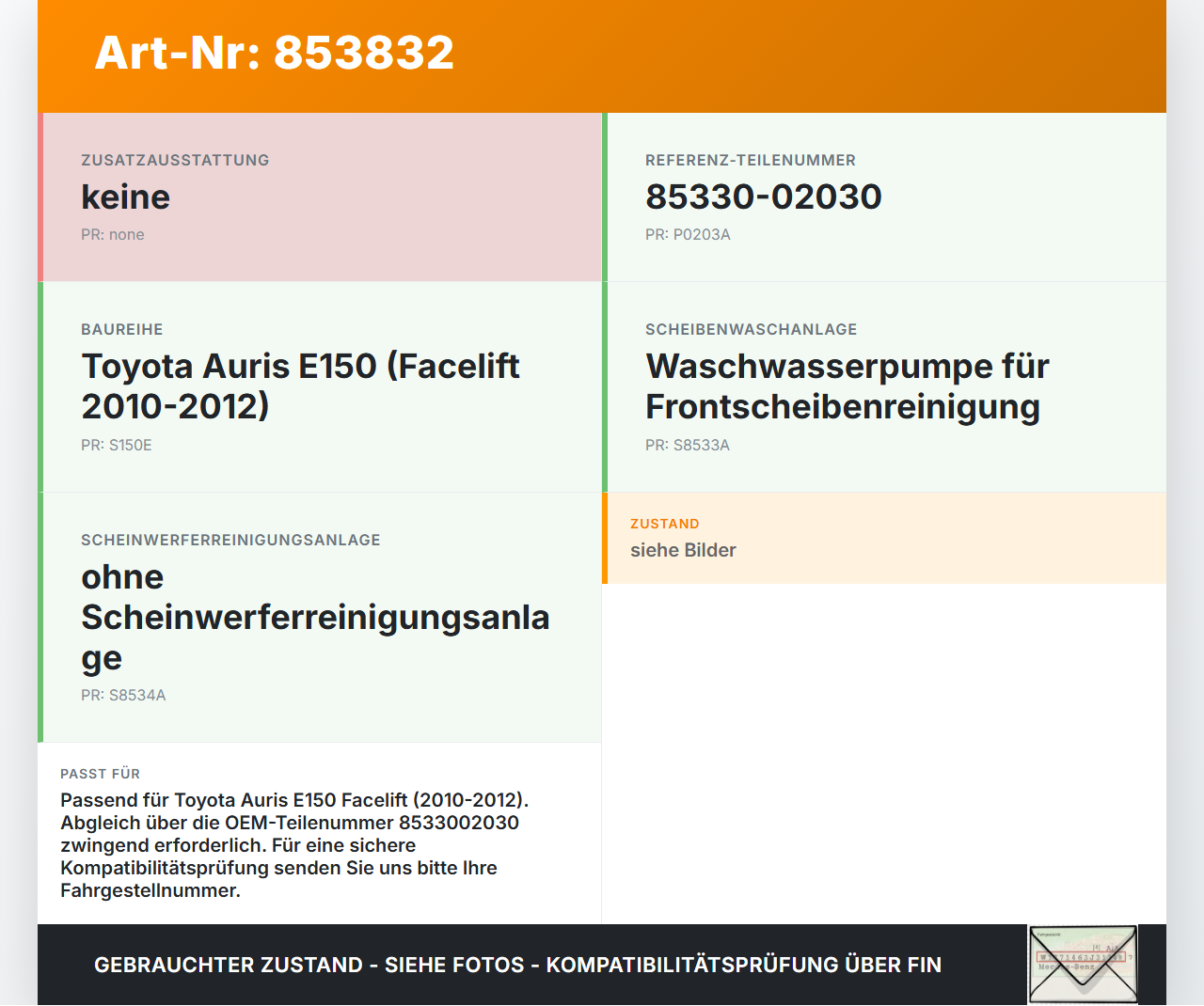 Toyota Auris ZW E150 10-12 Waschwasserpumpe Waschpumpe Toyota Auris ZW E150 10-12 27.10.2010 8533002030 gebraucht Vorschau 3