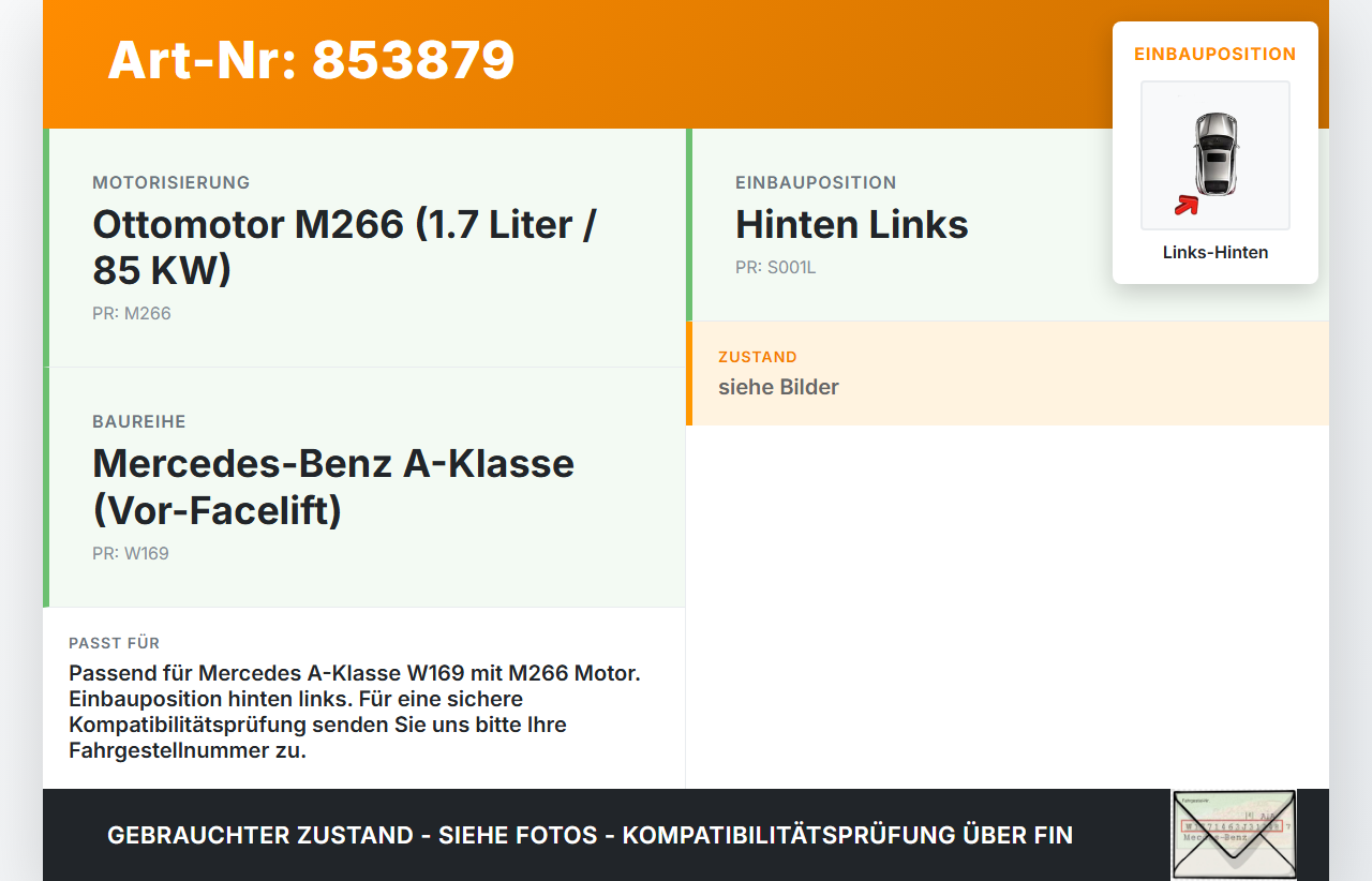 Mercedes A-Kl. W169 04-08 1,7 85KW Bremssattel Bremszange Hinten Links Mercedes A-Kl. W169 04-08 24.02.2005... Vorschau 3