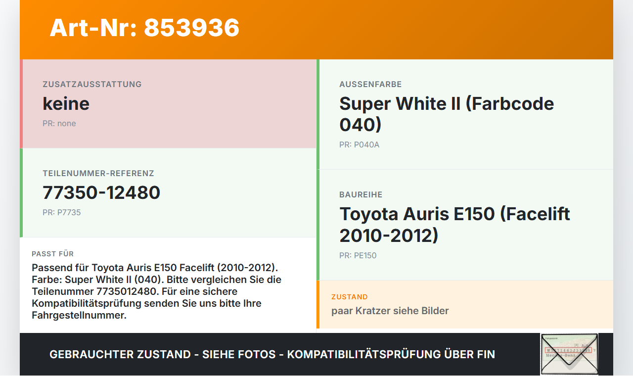 Toyota Auris ZW E150 10-12 Tankdeckel Tankklappe 040 Toyota Auris ZW E150 10-12 27.10.2010 7735012480 gebraucht Vorschau 3