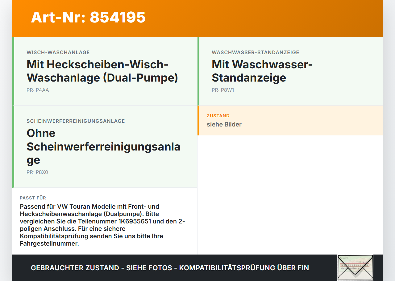 VW Touran 1T 03-06 Waschwasserpumpe Waschpumpe VW Touran 1T 03-06 13.09.2004 1K6955651 gebraucht Vorschau 3