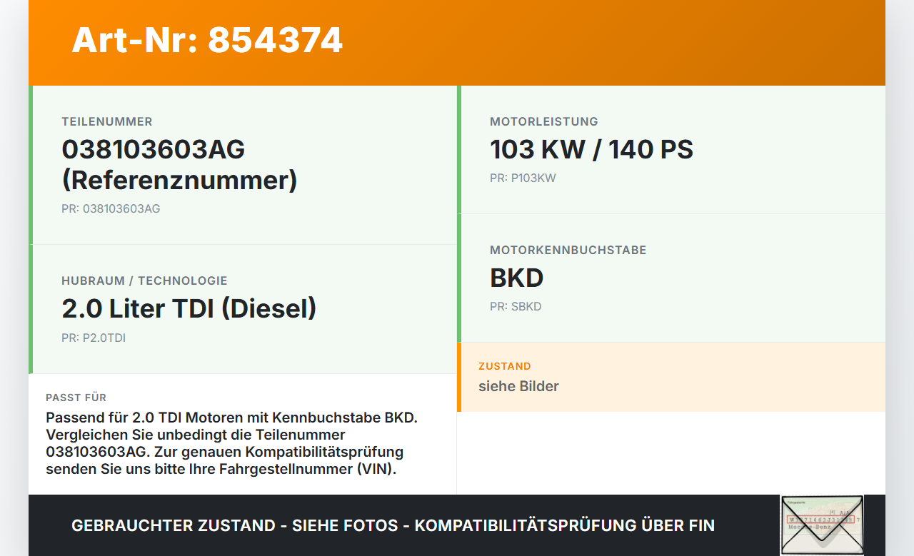 VW Touran 1T 03-06 TDI 2,0 103KW BKD Ölwanne Motorwanne VW Touran 1T 03-06 13.09.2004 038103603AG gebraucht Vorschau 3