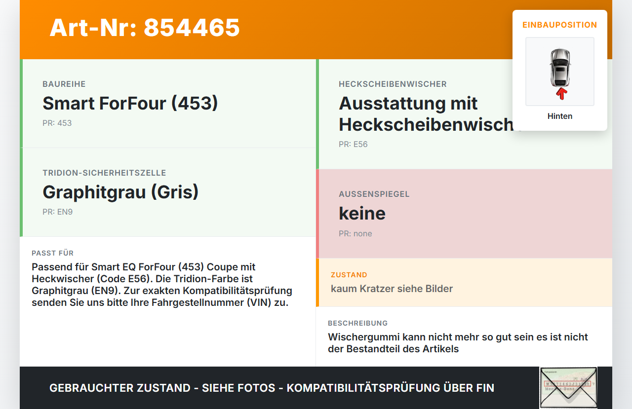Smart EQ ForFour 453 19-24 Coupe Heckwischer Scheibenwischer Hinten Wischarm Smart EQ ForFour 453 19-24 05.11.2021... Vorschau 3