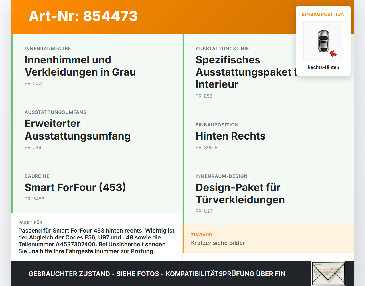 Smart EQ ForFour 453 19-24 Coupe Türverkleidung Türpappe Rechts Hinten Smart EQ ForFour 453 19-24 05.11.2021... Vorschau 3