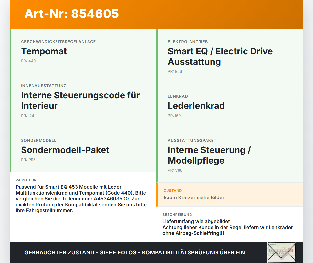 Smart EQ ForFour 453 19-24 Lenkrad Airbaglenkrad Smart EQ ForFour 453 19-24 05.11.2021 484004118R A4534603500 gebraucht Vorschau 3