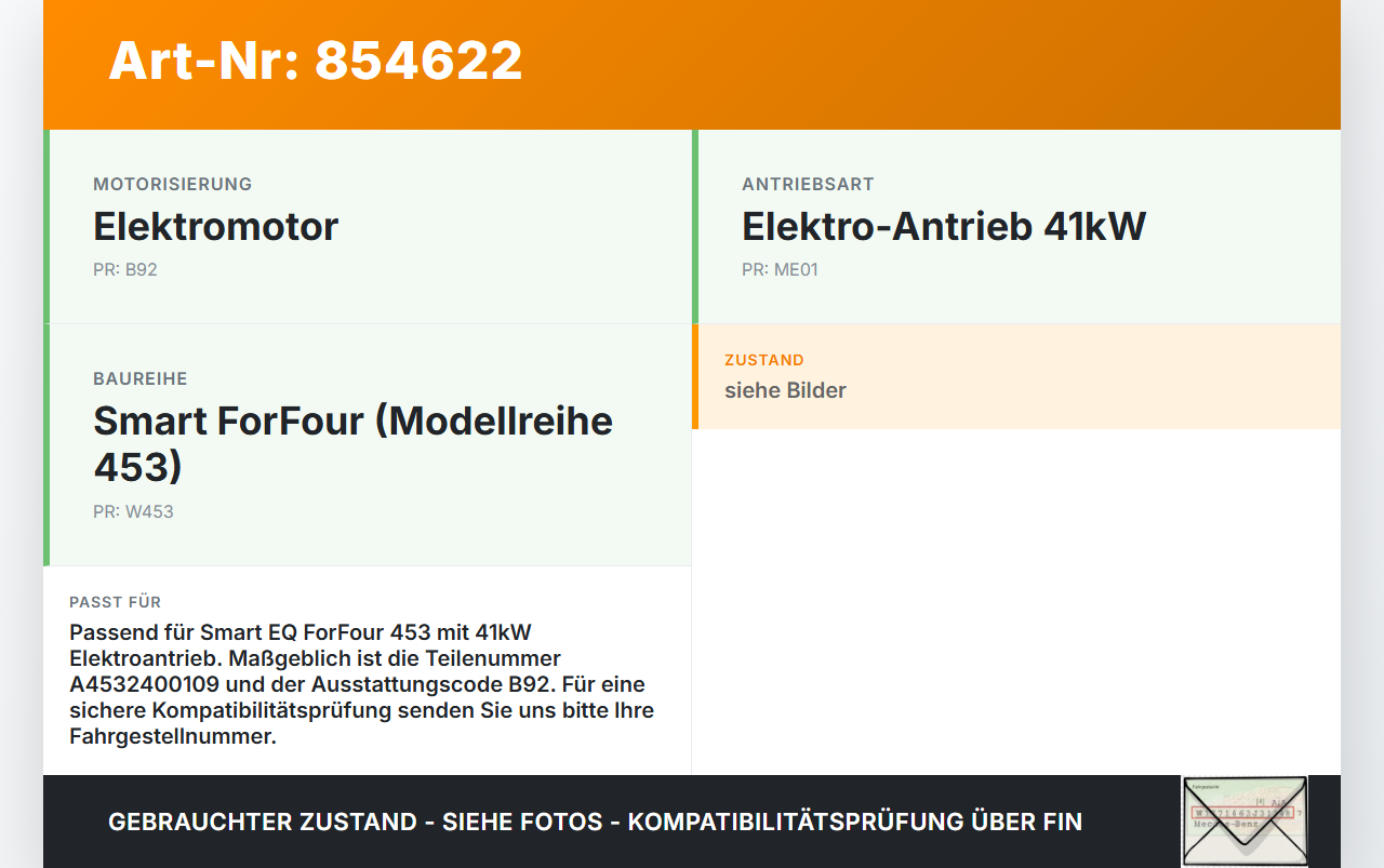 Smart EQ ForFour 453 19-24 Elektro  41KW Motorhalter Motorlager Smart EQ ForFour 453 19-24 05.11.2021 A4532400109... Vorschau 3