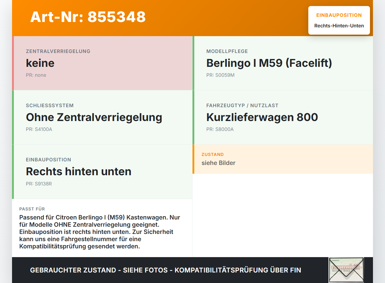 Citroen Berlingo I M59 02-09 First Kasten Schloss Rechts Hinten Unten Citroen Berlingo I M59 02-09 02.06.2004... Vorschau 3