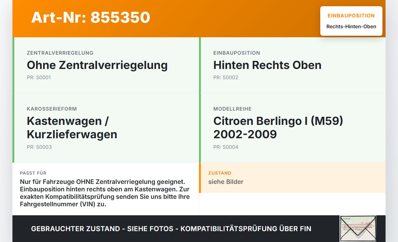 Citroen Berlingo I M59 02-09 First Kasten Schloss Rechts Hinten Oben Citroen Berlingo I M59 02-09 02.06.2004 913877... Vorschau 3