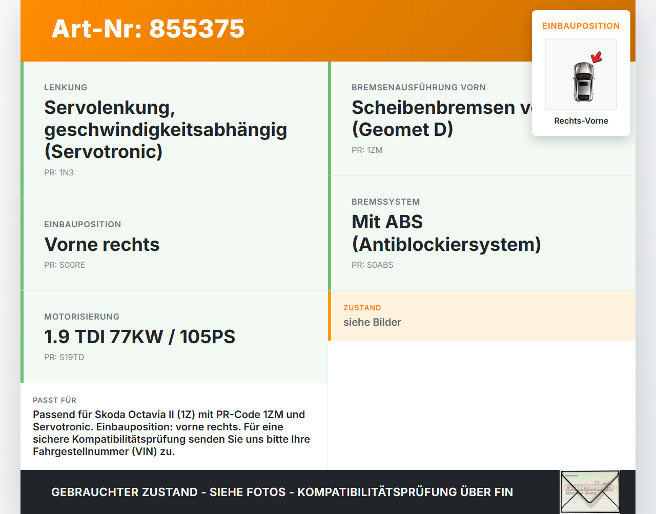 Skoda Octavia II 1Z 05-09 TDI 1,9 77KW Achsschenkel Radnabe mit ABS Rechts Vorne Skoda Octavia II 1Z 05-09... Vorschau 3
