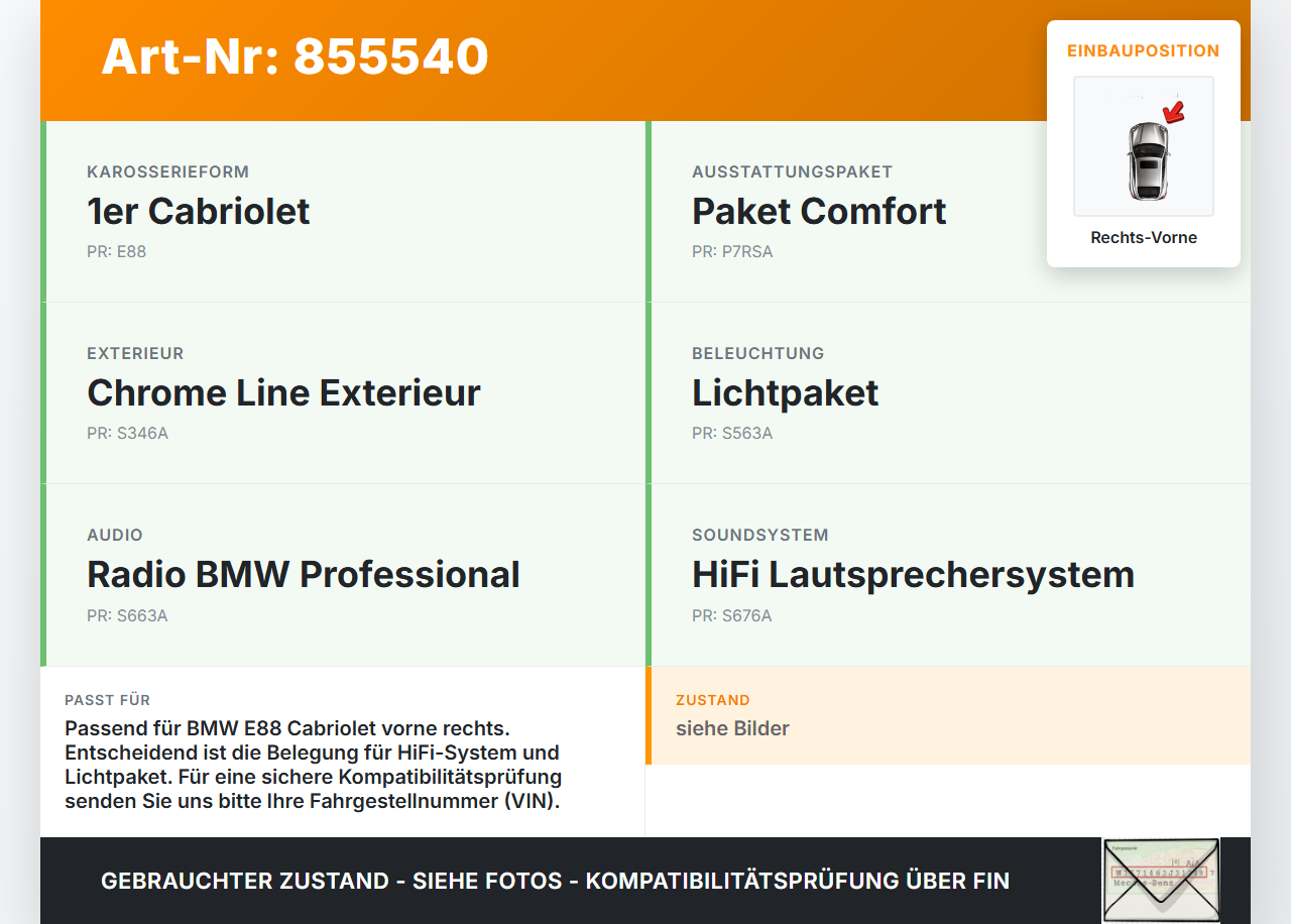 BMW E88 1er 11-13 Cabriolet Kabelbaum für Tür und Fensterheber Rechts Vorne BMW E88 1er 11-13 14.07.2011 9186623-01... Vorschau 3