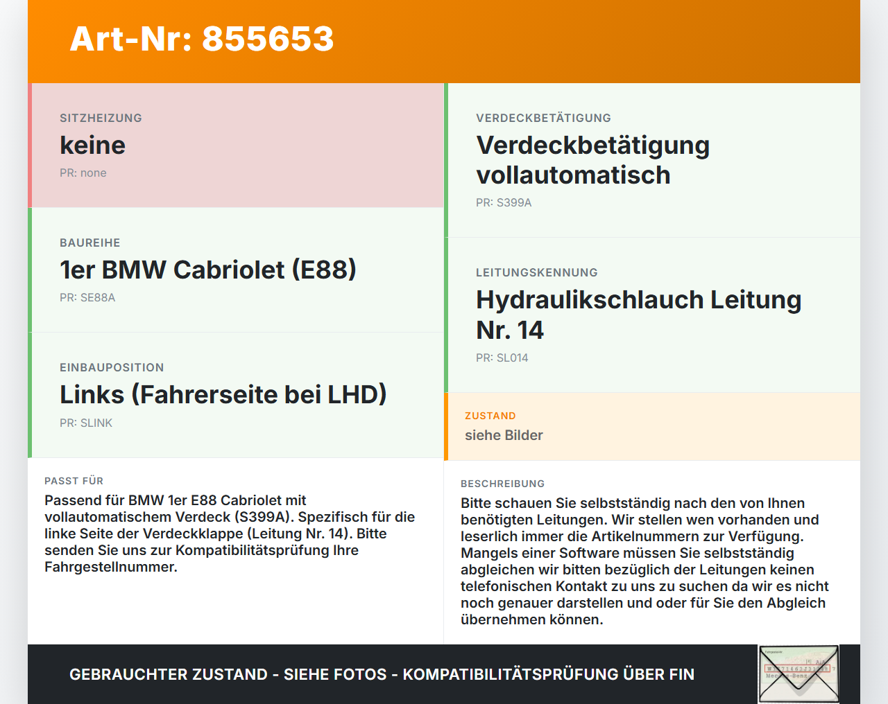 BMW E88 1er 11-13 Cabriolet Hydraulik Schlauch Leitung 14 für Verdeck BMW E88 1er 11-13 14.07.2011 7190675... Vorschau 3