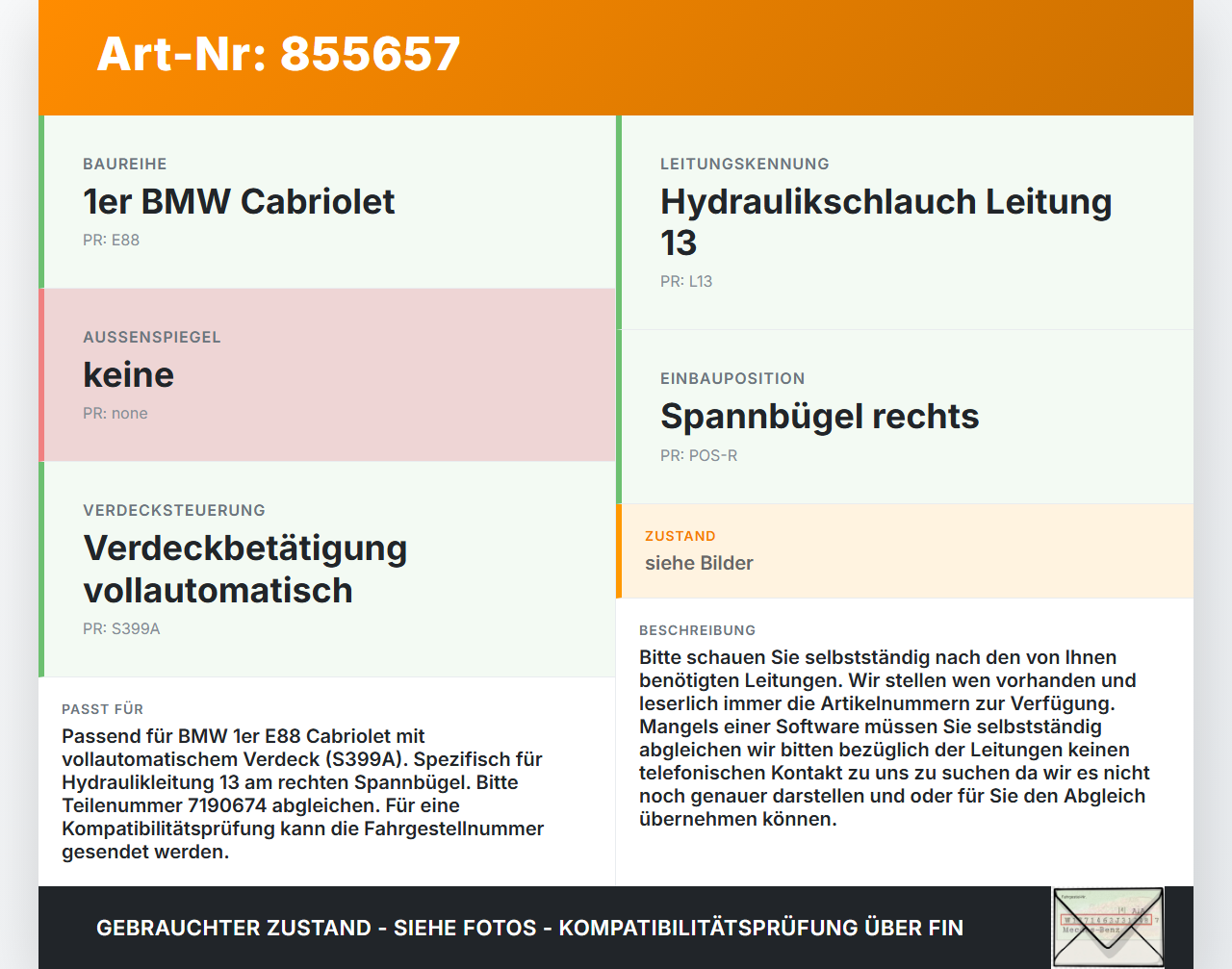 BMW E88 1er 11-13 Cabriolet Hydraulik Schlauch Leitung 13 für Verdeck BMW E88 1er 11-13 14.07.2011 7190674... Vorschau 3