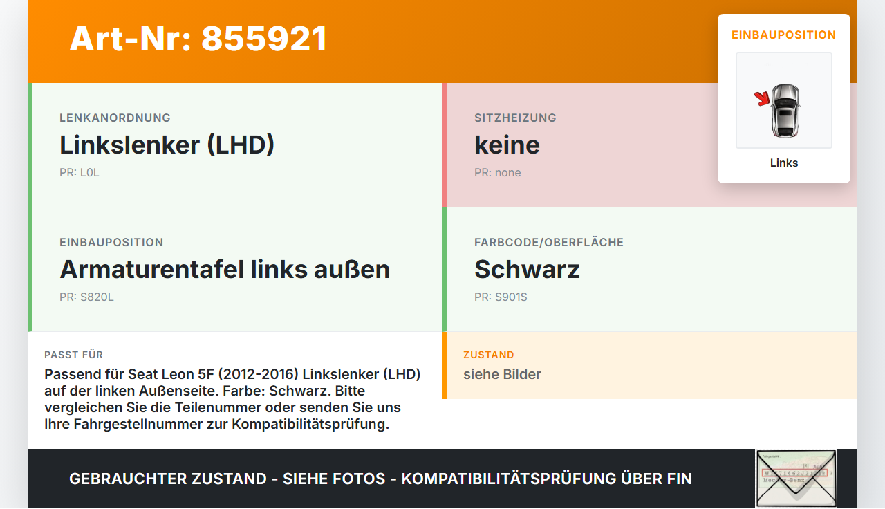 Seat Leon III 5F 12-16 Luftdusche Luftdüse Links Aussen Seat Leon III 5F 12-16 12.06.2014 5F1820901 5F1820901D... Vorschau 3