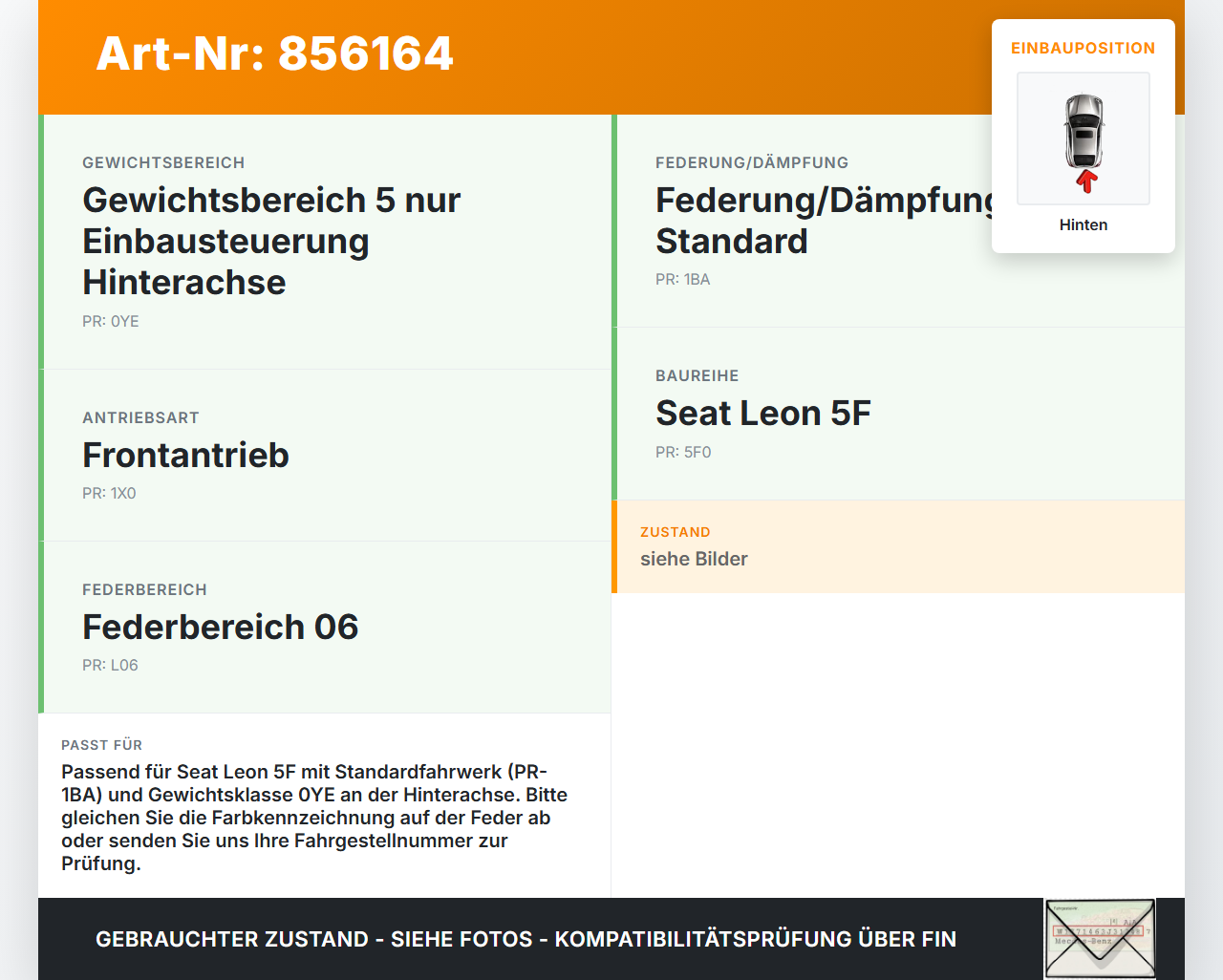 Seat Leon III 5F 12-16 5T Beide Feder Federn Hinten Seat Leon III 5F 12-16 12.06.2014 5F0511121 5F0511121B gebraucht Vorschau 3