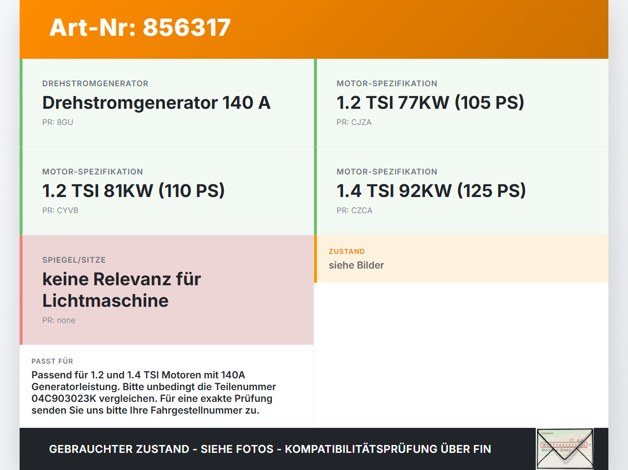 Seat Leon III 5F 12-16 1,2 81KW Lichtmaschine Generator 140A 14V Seat Leon III 5F 12-16 12.06.2014 04C903023K... Vorschau 3
