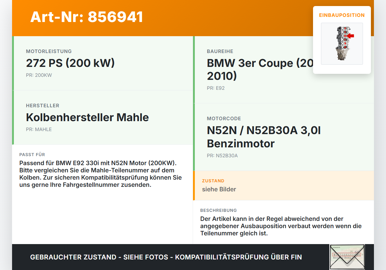 BMW E92 330i 06-10 3,0i 200KW N52N N52B30A Kolben mit Pleuel Pos D BMW E92 330i 06-10 28.04.2007 7558528... Vorschau 3