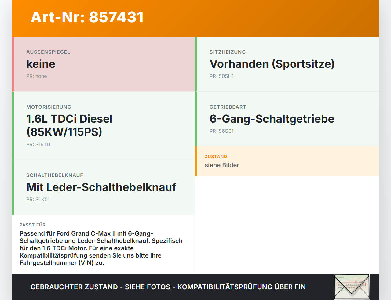 Ford Grand C-Max II 10-15 TDCi 1,6 85KW Schaltkulisse Schalthebel 6G Ford Grand C-Max II 10-15 05.12.2013... Vorschau 3