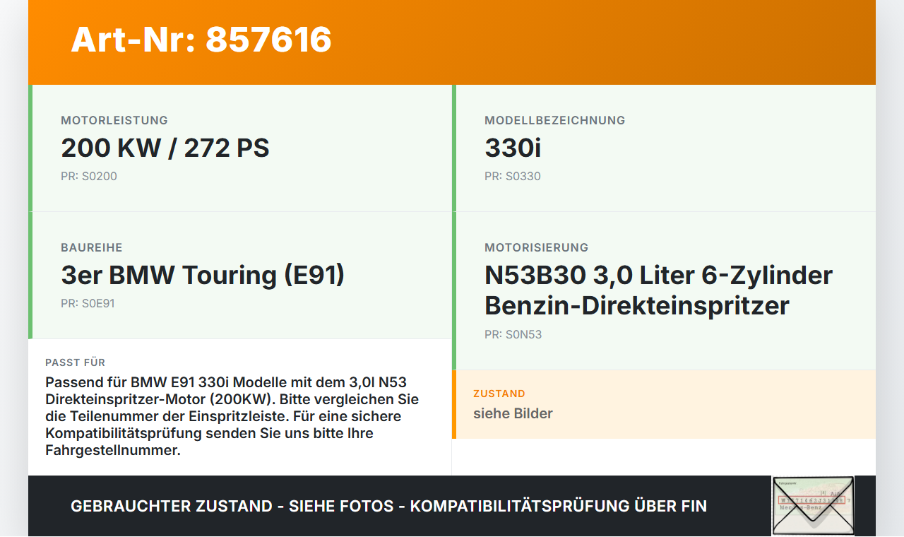 BMW E91 3er 330i 06-08 3,0i 200KW Einspritzleiste Düsenstock für Einspritzanlage BMW E91 3er 330i 06-08 21.12.2007... Vorschau 3