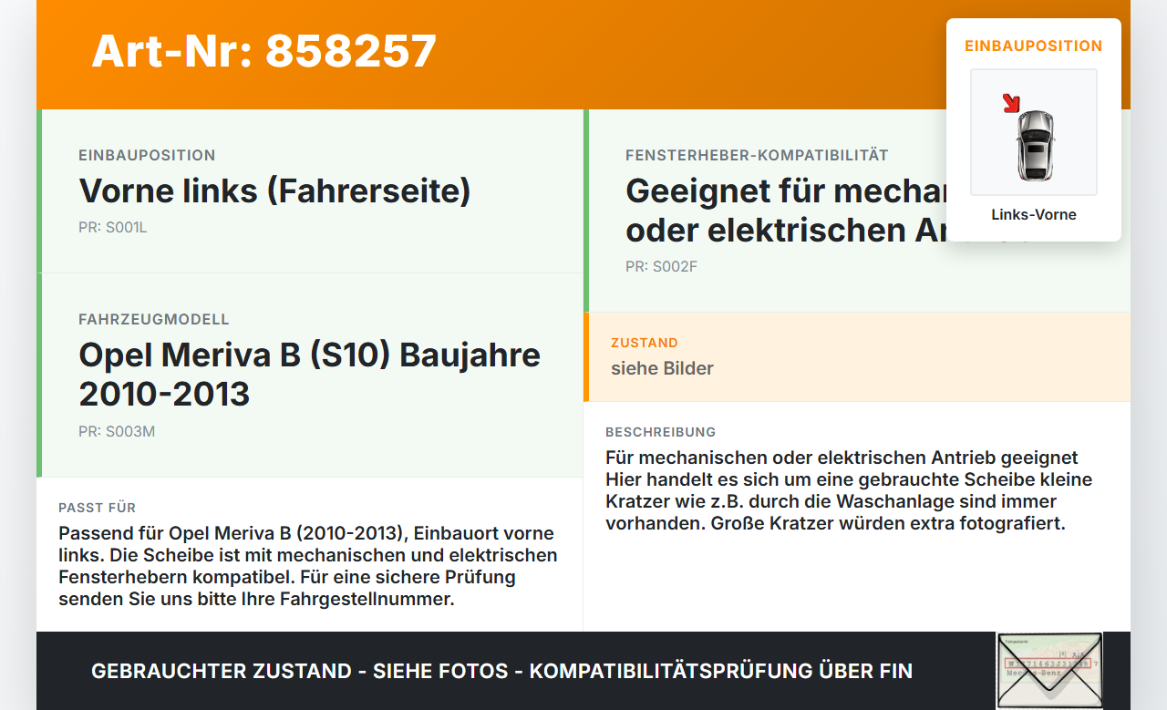 Opel Meriva B S10 10-13 LVK Seitenscheibe für Tür Fenster Türscheibe Links Vorne Opel Meriva B S10 10-13 06.02.2012... Vorschau 3