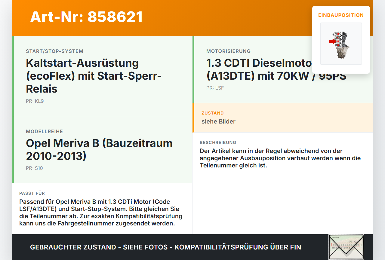 Opel Meriva B S10 10-13 CDTi 1,3 70KW LSF A13DTE Kolben mit Pleuel Pos B Opel Meriva B S10 10-13 06.02.2012... Vorschau 3