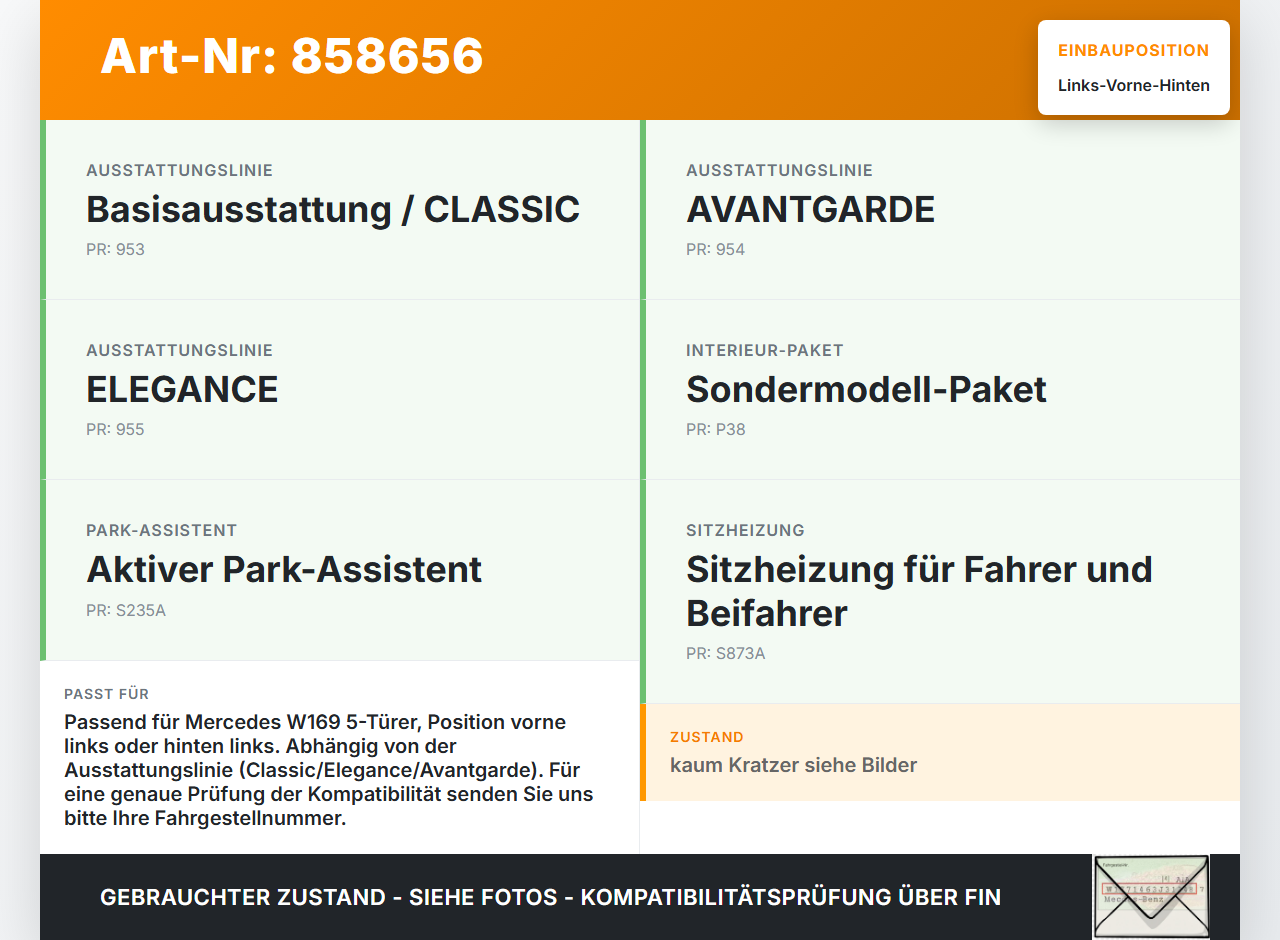 Mercedes W169 A150 08-12 5T Türgriff Griffmuschel Griff Innen Links Hinten oder Vorne Mercedes W169 A150 08-12... Vorschau 3