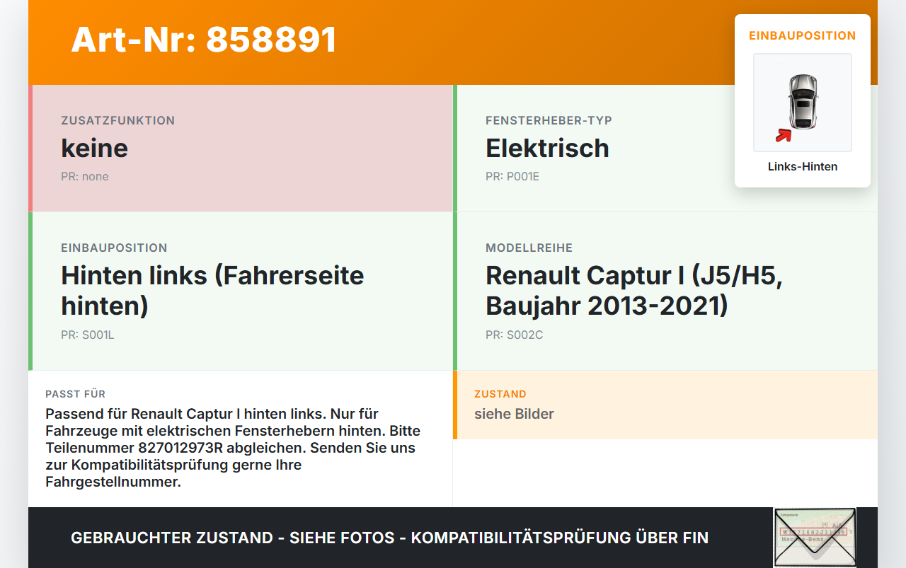 Renault Captur I  13-21 Fensterhebermotor Fensterheber Links Hinten Renault Captur I  13-21 19.09.2019 827012973R... Vorschau 3