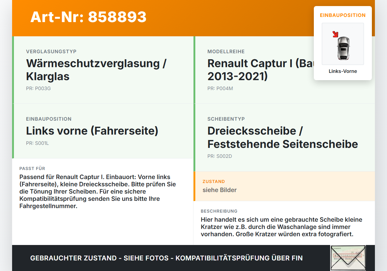 Renault Captur I  13-21 Seitenscheibe Dreieck Scheibe Türscheibe Links Vorne Renault Captur I  13-21 19.09.2019... Vorschau 3
