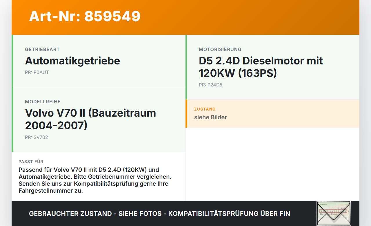 Volvo V70 II 04-07 D5 2,4D 120KW Autom Wandler Drehmomentwandler für Getriebe Volvo V70 II 04-07 01.11.2006 8647487... Vorschau 3
