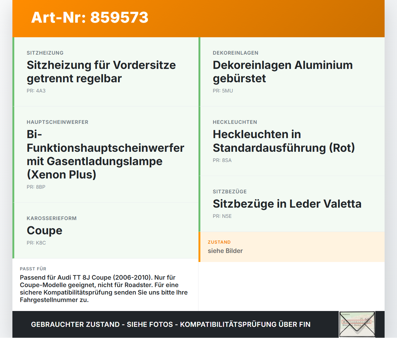 Audi TT 8J 06-10 Coupe Bremslicht 3te Bremsleuchte für Klappe Audi TT 8J 06-10 11.11.2006 8J0945703 gebraucht Vorschau 3
