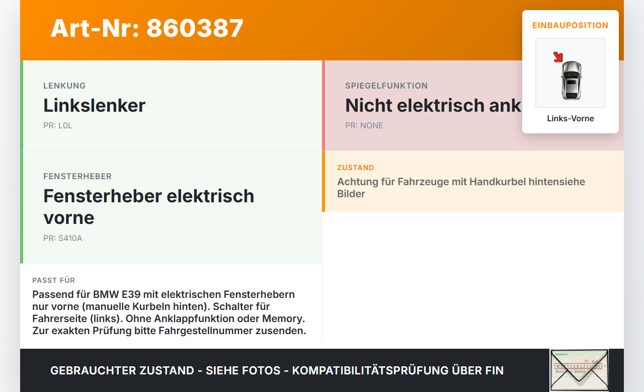 BMW 5er E39 523i 95-00 Lim Fensterheberschalter Schalter Links Vorne Spiegelverstellung BMW 5er E39 523i 95-00... Vorschau 3