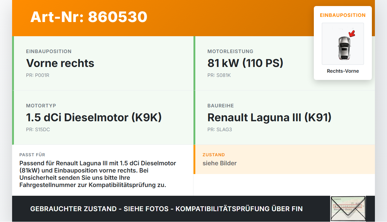 Renault Laguna III K91 11-15 dCi 1,5 81KW Antriebswelle Gelenkwelle Rechts Vorne Renault Laguna III K91 11-15... Vorschau 3