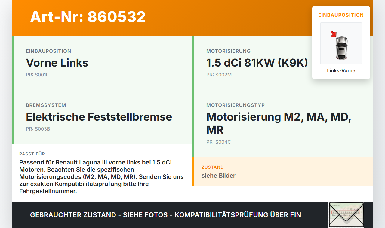 Renault Laguna III K91 11-15 dCi 1,5 81KW Bremssattel Bremszange Vorne Links Renault Laguna III K91 11-15... Vorschau 3