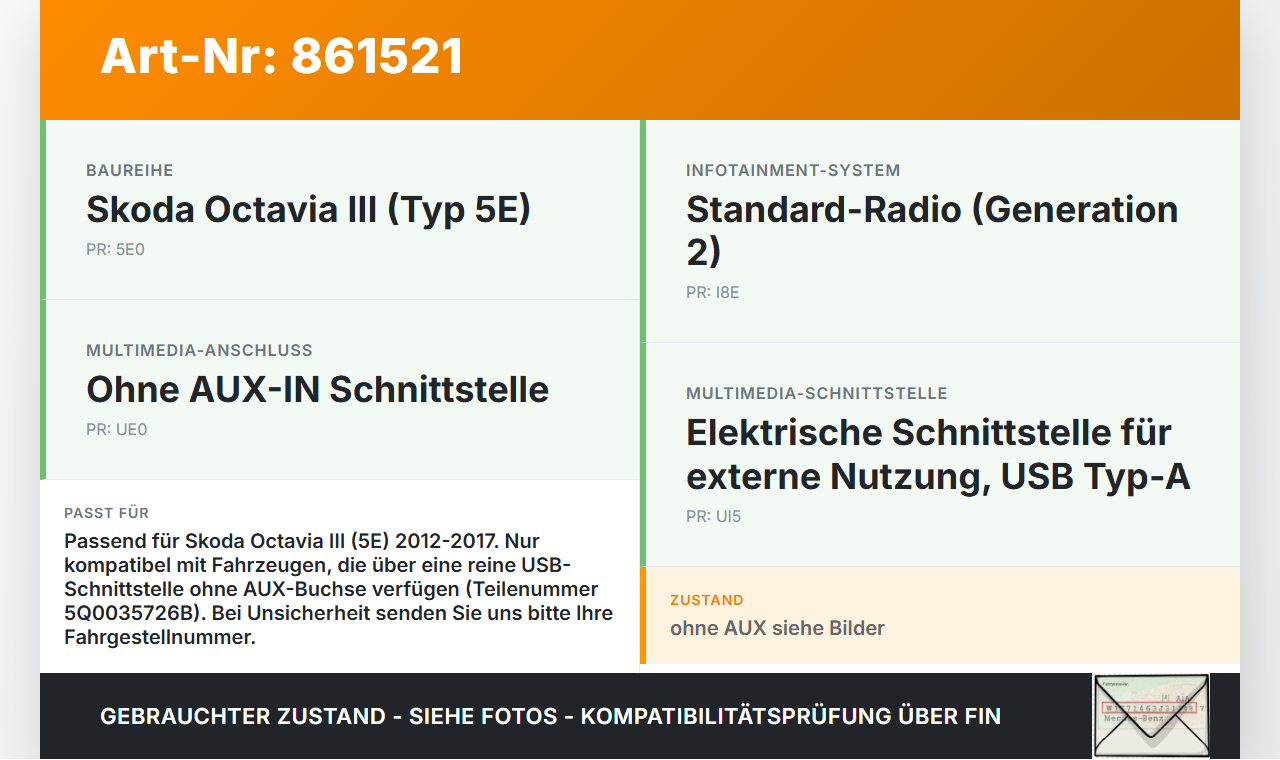 Skoda Octavia III 5E 12-17 USB Buchse Anschluss Skoda Octavia III 5E 12-17 26.05.2015 5Q0035726B gebraucht Vorschau 3