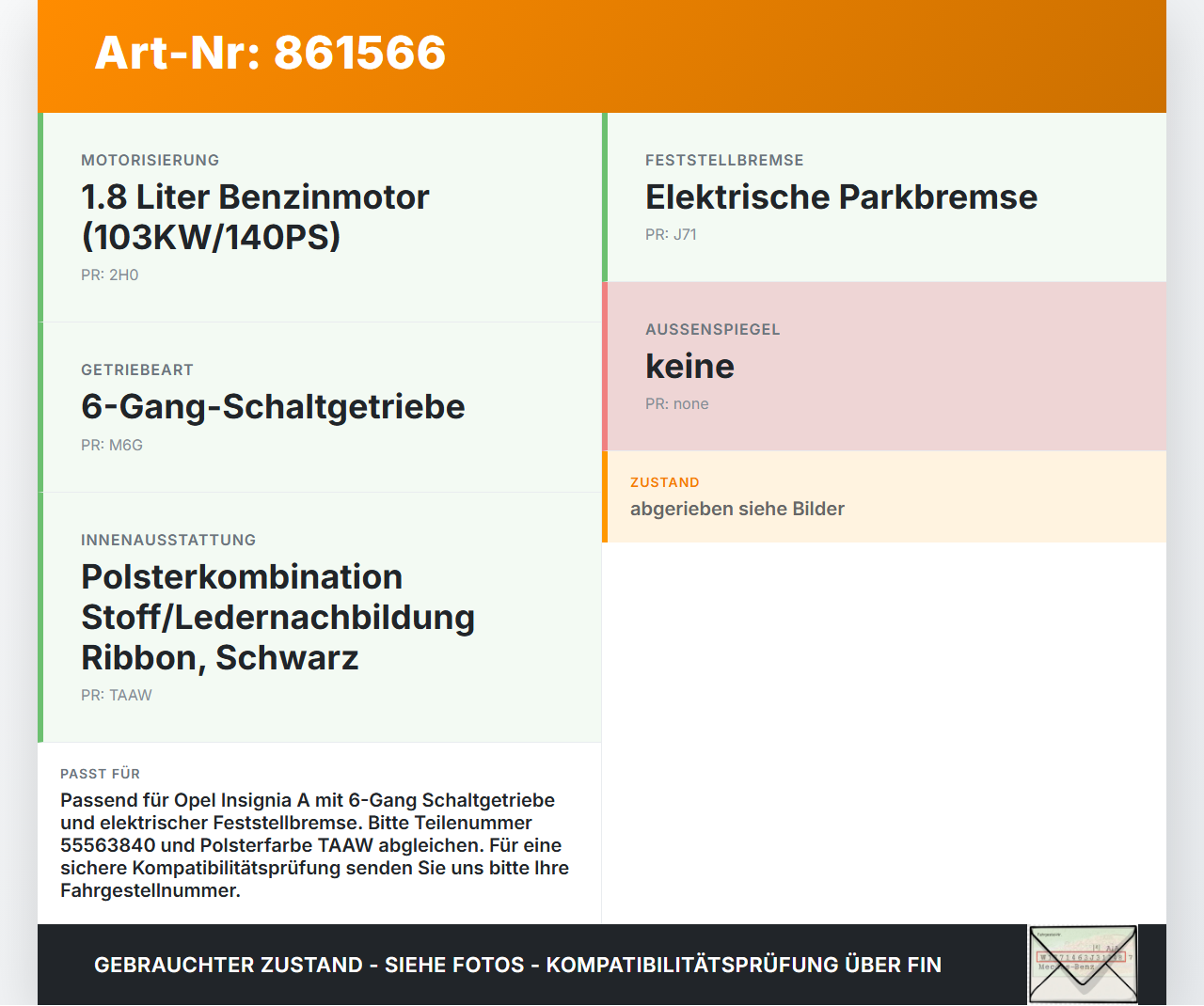 Opel Insignia A 08-13 1,8 103KW Schaltkulisse Schalthebel 6G Opel Insignia A 08-13 22.10.2008 55563840 gebraucht Vorschau 3