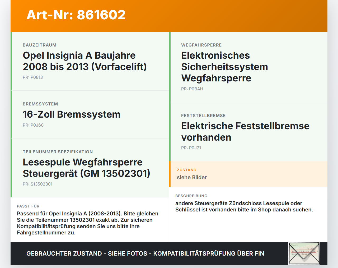 Opel Insignia A 08-13 Lesespule Wegfahrsperre SG Steuergerät Opel Insignia A 08-13 22.10.2008 F00HJ00363 13502301... Vorschau 3