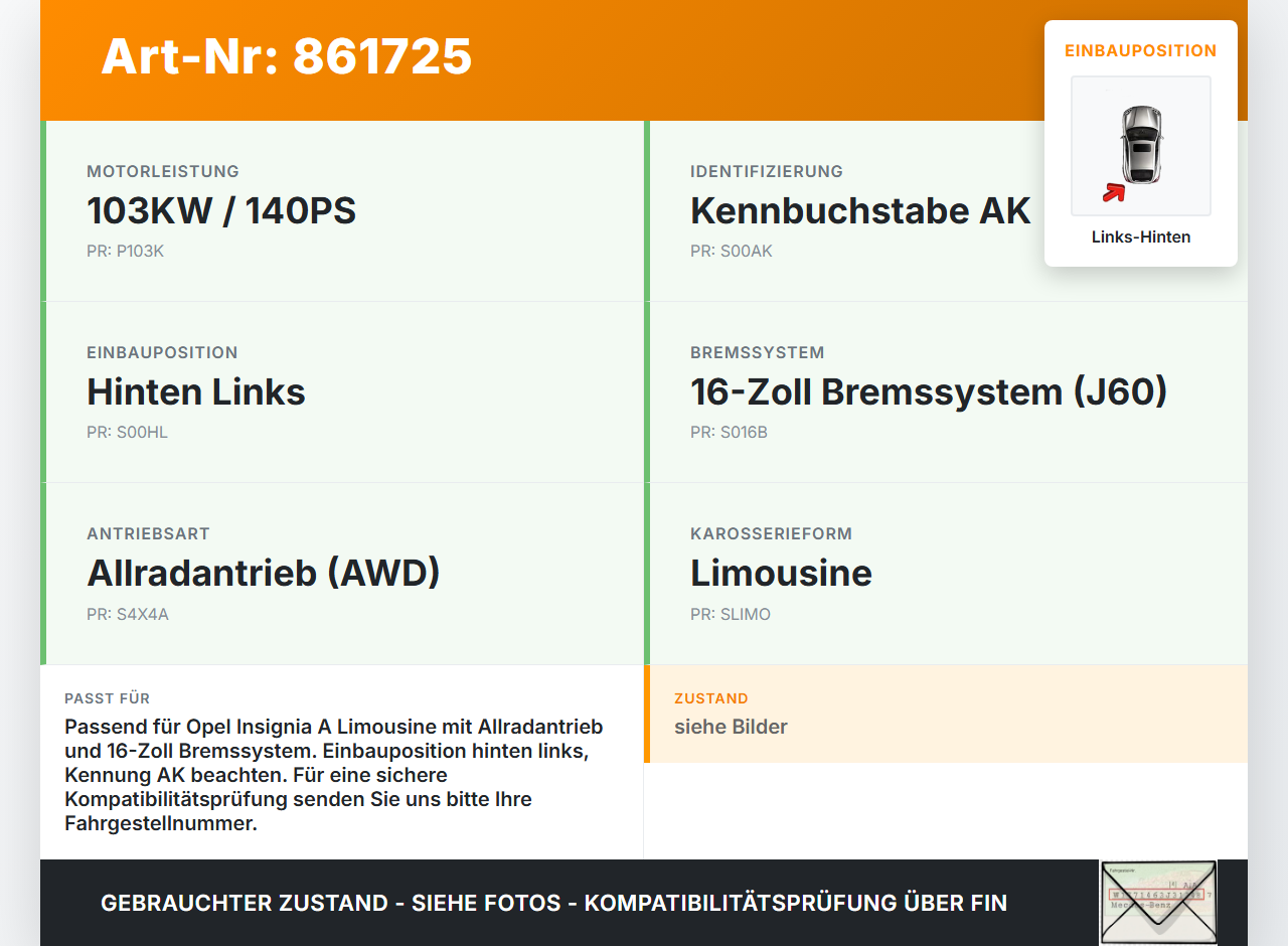 Opel Insignia A 08-13 Lim 1,8 103KW Antriebswelle Gelenkwelle Hinten Links Opel Insignia A 08-13 22.10.2008... Vorschau 3
