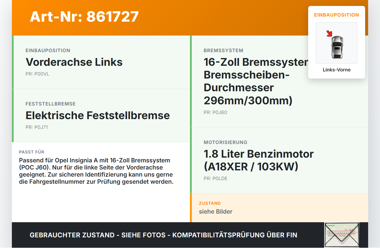 Opel Insignia A 08-13 1,8 103KW Bremssattel Bremszange Vorne Links Opel Insignia A 08-13 22.10.2008 13279638 542144... Vorschau 3