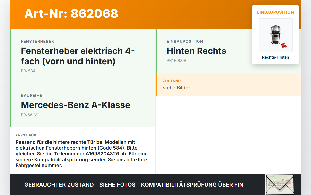 Mercedes W169 A150 04-08 Steuergerät SG Türsteuergerät Rechts Hinten Mercedes W169 A150 04-08 11.11.2004... Vorschau 3