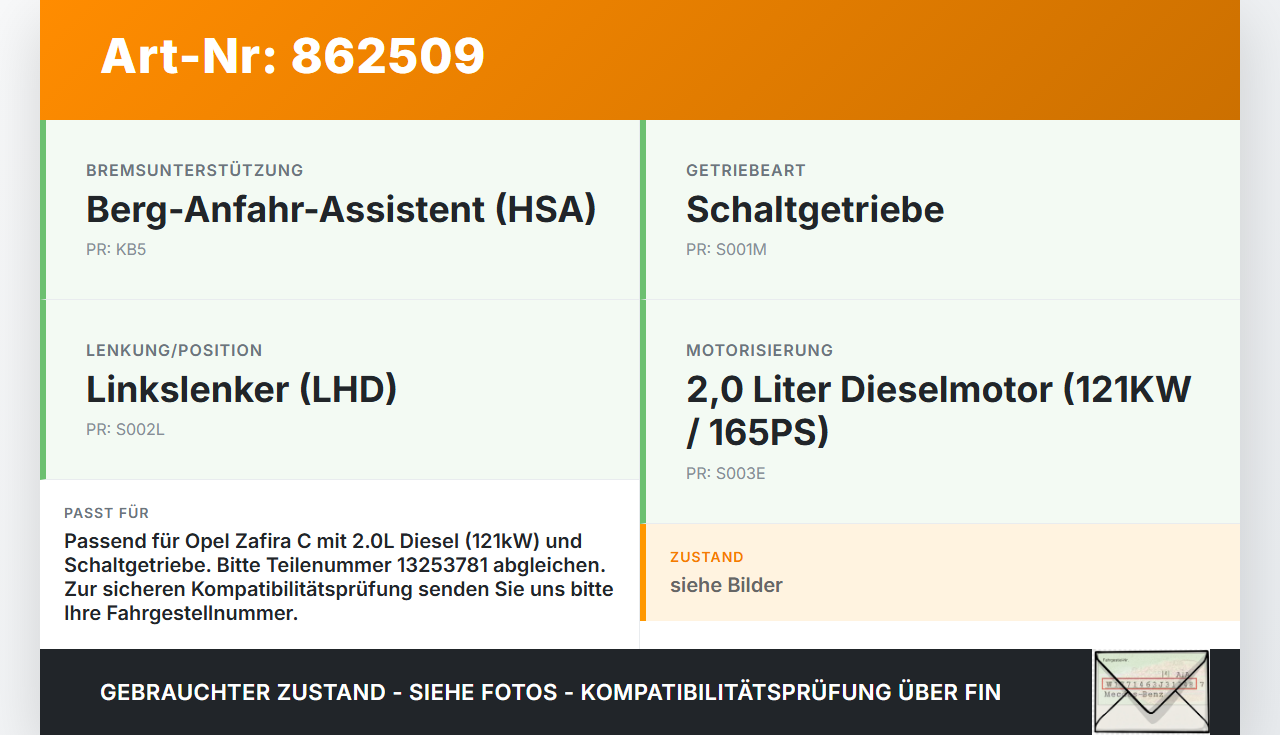 Opel Zafira C 11-16 2,0 121KW Gaswertgeber Gaspedal Opel Zafira C 11-16 25.07.2012 6PV009765-11 13253781 gebraucht Vorschau 3