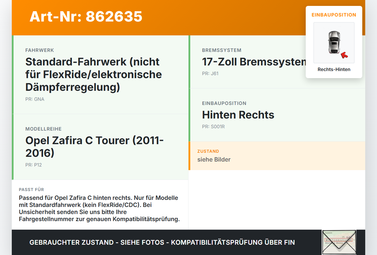 Opel Zafira C 11-16 Stossdämpfer Rechts Hinten Opel Zafira C 11-16 25.07.2012 13337427 522953660 gebraucht Vorschau 3