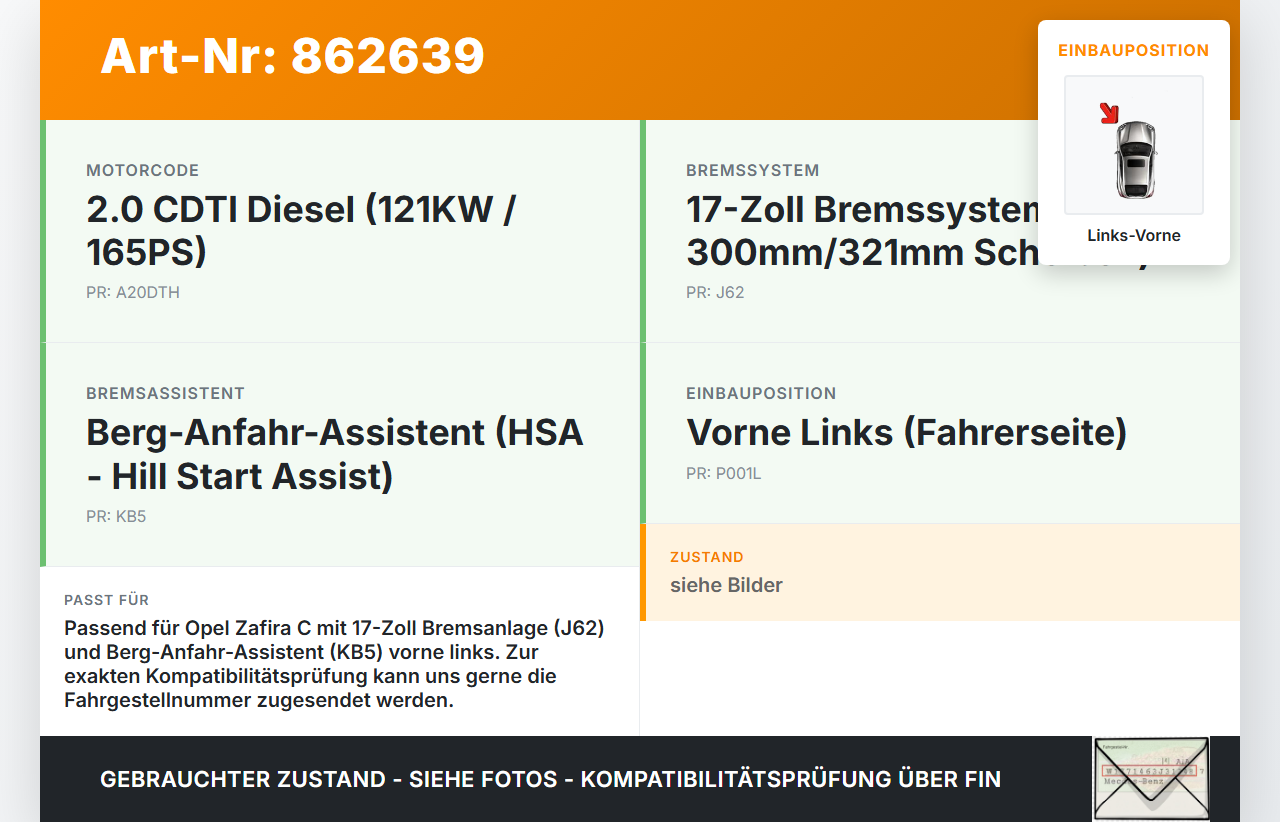 Opel Zafira C 11-16 2,0 121KW Bremssattel Bremszange Vorne Links Opel Zafira C 11-16 25.07.2012 13578804 542159... Vorschau 3