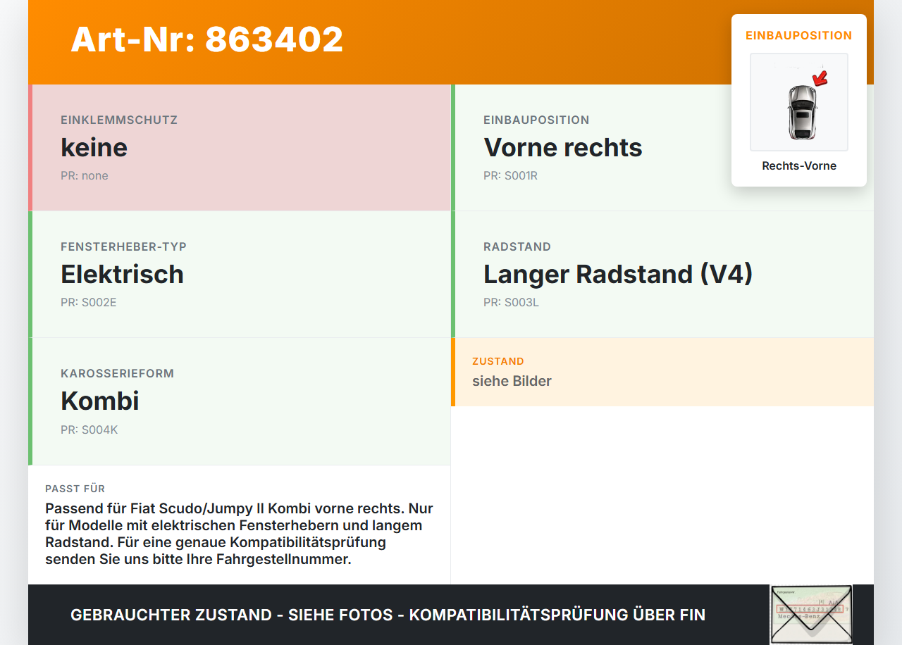 Fiat Scudo Jumpy  II 07-16 Kombi Fensterhebermotor mit Fensterheber Rechts Vorne Fiat Scudo Jumpy  II 07-16... Vorschau 3