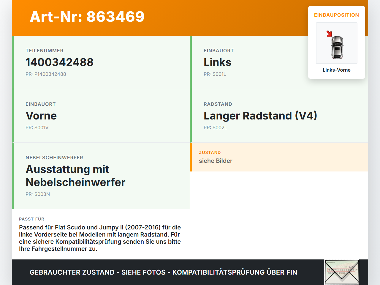 Fiat Scudo Jumpy  II 07-16 Kotflügel Links Vorne Fiat Scudo Jumpy  II 07-16 30.04.2007 1400342488 gebraucht Vorschau 3