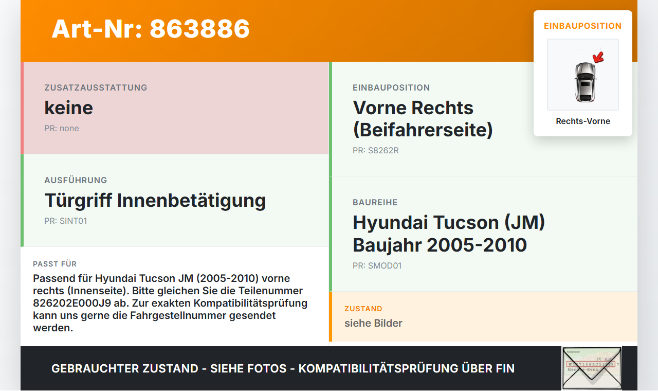 Hyundai Tucson JM 05-10 Türgriff Griffmuschel Griff Innen Rechts Vorne Hyundai Tucson JM 05-10 17.03.2006... Vorschau 3