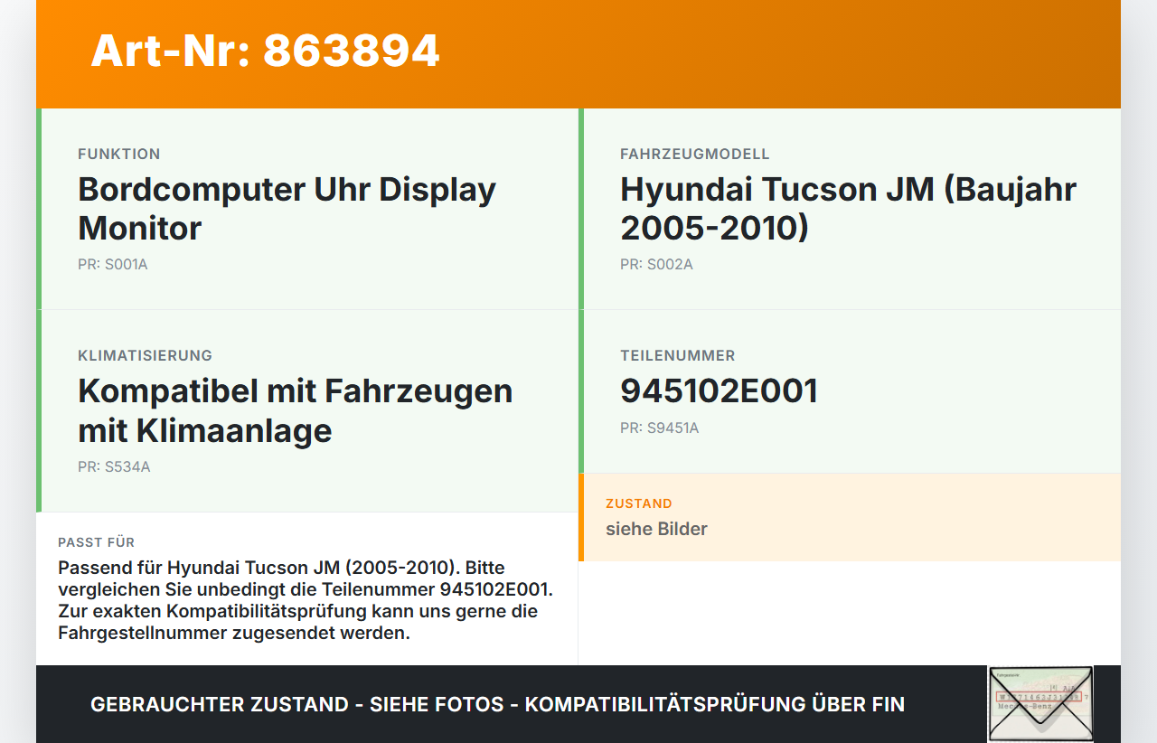 Hyundai Tucson JM 05-10 Bordcomputer Uhr Display Monitor Hyundai Tucson JM 05-10 17.03.2006 945102E001 94510-2E000... Vorschau 3