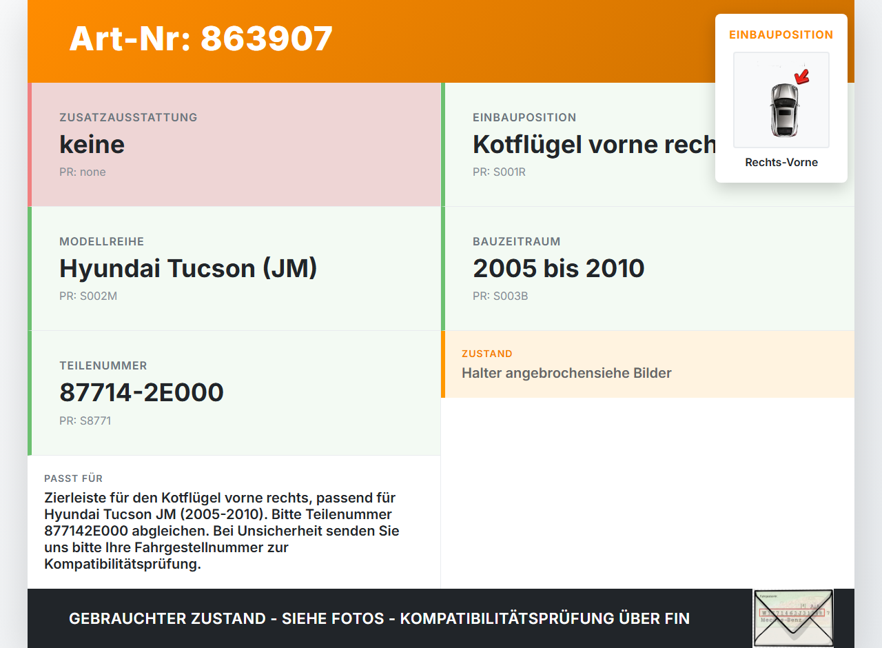 Hyundai Tucson JM 05-10 Leiste Zierleiste für Kotflügel Rechts Vorne OL Hyundai Tucson JM 05-10 17.03.2006... Vorschau 3