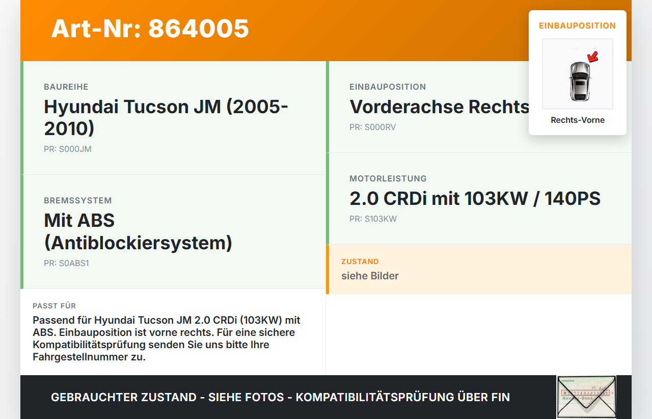 Hyundai Tucson JM 05-10 CRDI 2,0 103KW Achsschenkel Radnabe mit ABS Rechts Vorne Hyundai Tucson JM 05-10 17.03.2006... Vorschau 3
